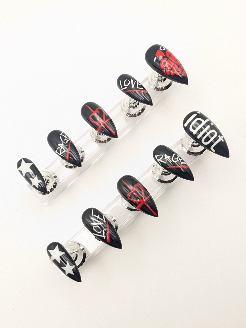 Handcrafted Green Day American Idiot Med. Stiletto Press-On Nails